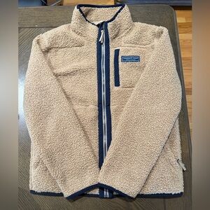 Vineyard Vines Kids Cream Sherpa Jacket with Navy - Size Large